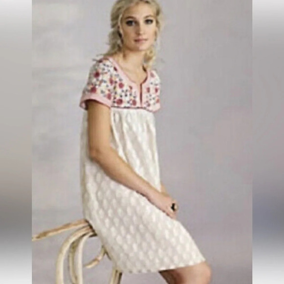 PAYAL JAIN by ANTHROPOLOGIE Embroidered Aurora Dress in Neutral Motif - Picture 1 of 5